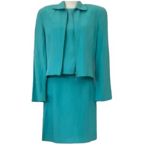 Express Tailleur Suit 3 Piece Women’s Teal Cloth Buttons Vintage Size 7/8